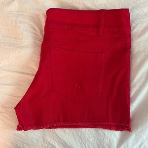 Red jean shorts, size 14